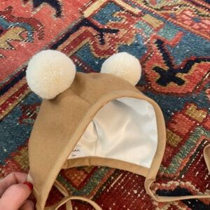 Wool Briar Baby Bear Hat with Pom Poms